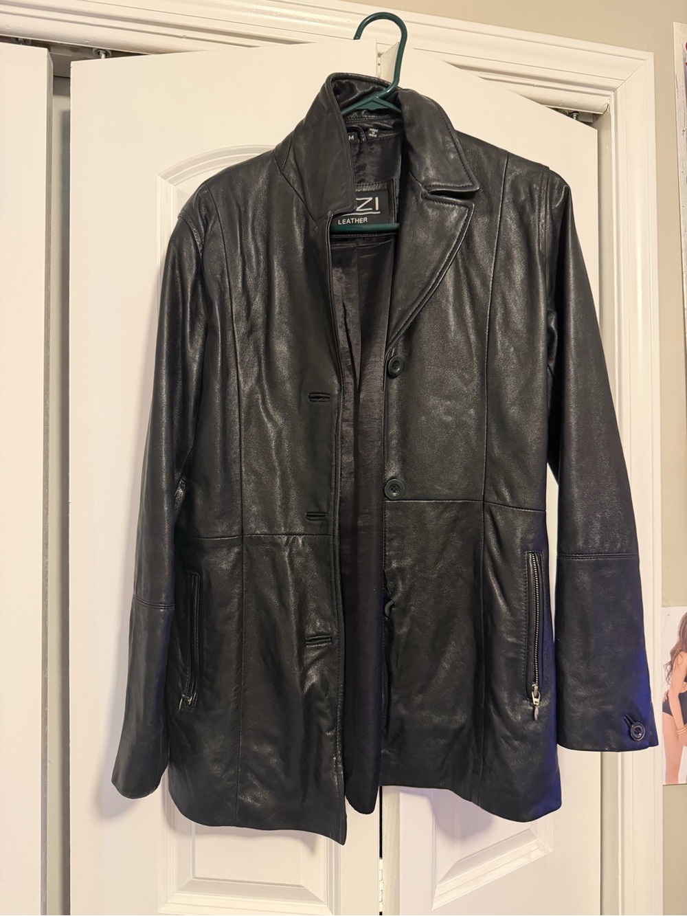 Izzi Leather Women’s Black Leather Button-Front Jacket